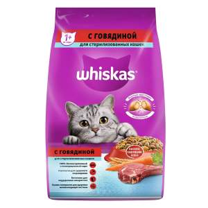 Корм для кошек сухой с нежным паштетом Whiskas 1,9кг говядина/для стерилизованных кошек