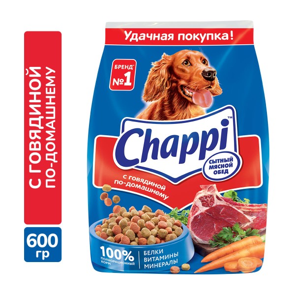 Корм для собак Чаппи (Chappi) 600г с говядиной по-домашнему