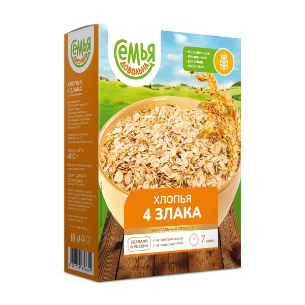 Хлопья 4 злака Семья довольна 400г