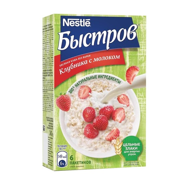 Каша Быстров овсяная с молоком Nestle 240г с клубникой