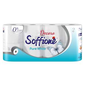 Бумага туалетная Soffione 2 слоя 8 рулонов белая