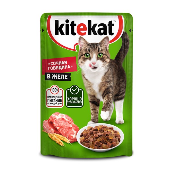 Корм для кошек Kitekat 85гр с говядиной в желе