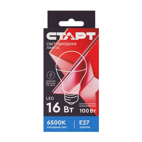 Лампа светодиодная Старт led glse27 16w 65 ic 10/100