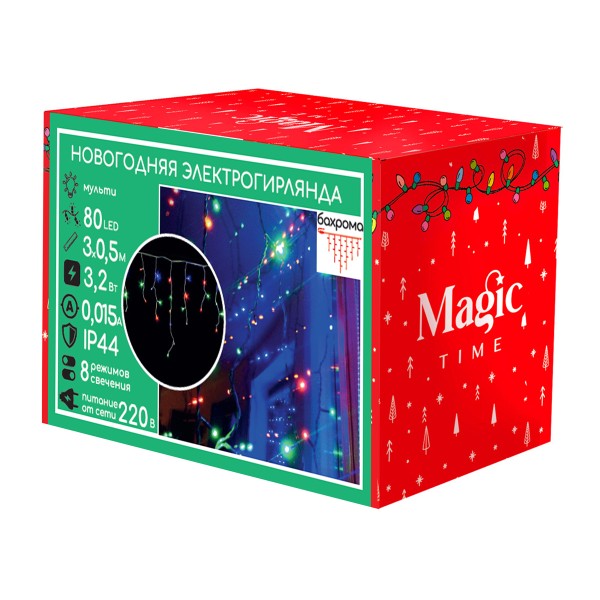 Гирлянда мультицвет 80led 300x50cм 8 режимов Magic Time