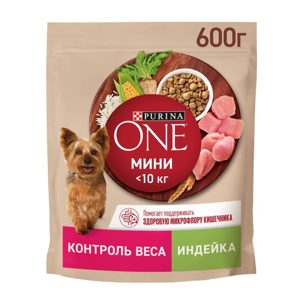 Корм для собак Purina One Мини Здоровый вес 600г с индейкой и рисом