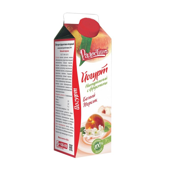 Йогурт фруктово-ягодный 2% Радостино 450г БЗМЖ белый персик