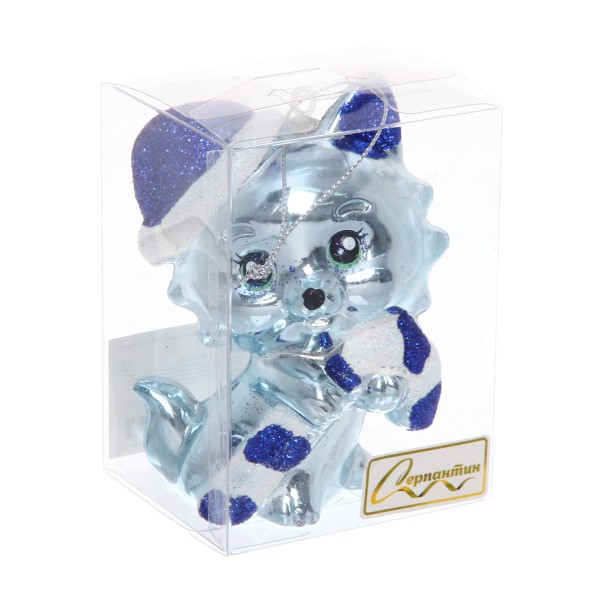 Игрушка елочная Весёлый котенок 7х5х10см голубой Серпантин