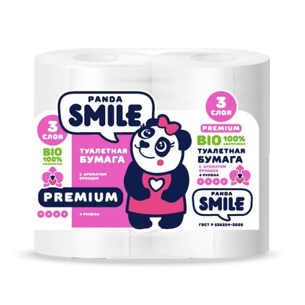 Бумага туалетная Smile Panda Орхидея 3 слоя 4 рулона