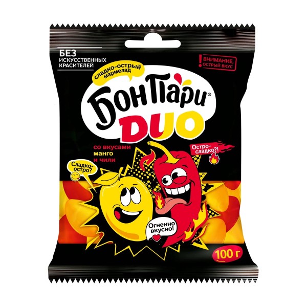 Жевательный мармелад Бон Пари ДУО со вкусом сладкого манго и острого чили 100г