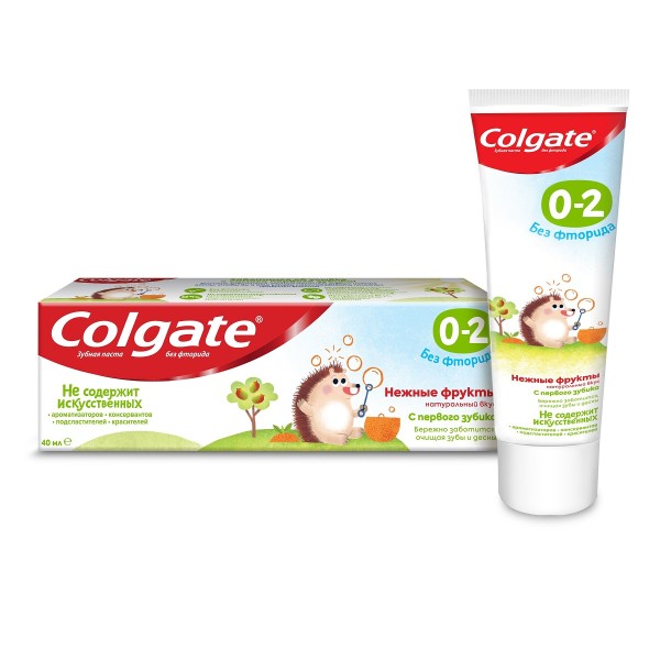 Зубная паста детская Colgate 0-2, без фторида, для детей от 0 до 2 лет, со вкусом нежных фруктов 40 мл