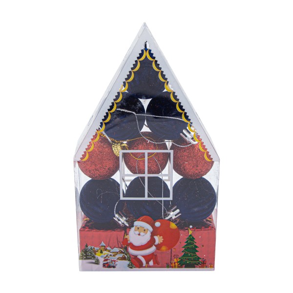 Набор шаров новогодних Домик Микс фактур синий 12шт