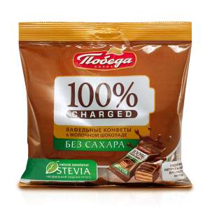Шоколадные конфеты Чаржед вафельные в молочном шоколаде без сахара Победа 150г