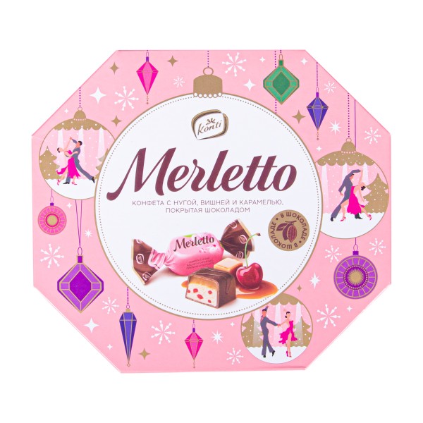 Шоколадные конфеты Merletto 150г с нугой, вишней и карамелью