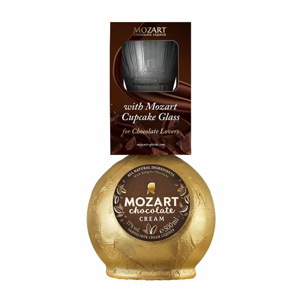 Ликер Mozart Chocolate Cream 0,5л 17% + бокал с гранями (подарочная упаковка)