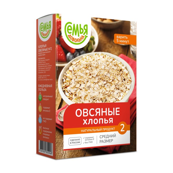Хлопья овсяные №2 Семья довольна 500г