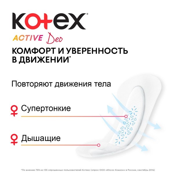 Прокладки гигиенические ежедневные Kotex Active Deo экстратонкие 48шт