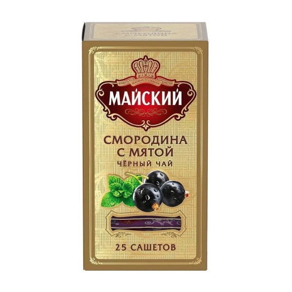 Чай Майский Сочная смородина с мятой черный 25 пакетиков