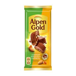 Шоколад молочный Alpen Gold 85гр соленый миндаль и карамель