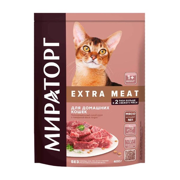 Корм Extra meat для домашних кошек с говядиной Black Angus 400г