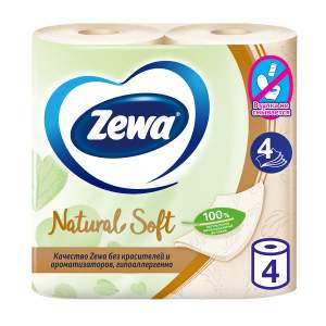 Бумага туалетная Zewa Natural Soft 4 слоя, 4 рулона