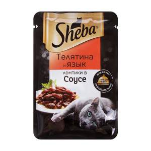 Корм для кошек Sheba 75г ломтики в соусе. телятина и язык