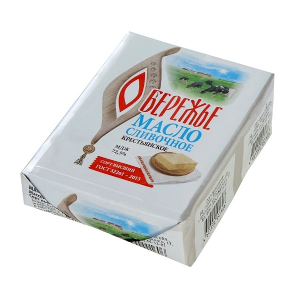 Масло сливочное Крестьянское 72,5% Обережье 180г БЗМЖ