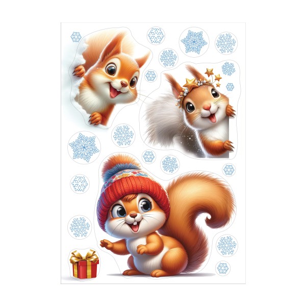 Наклейка двусторонняя/новогодние белочки
