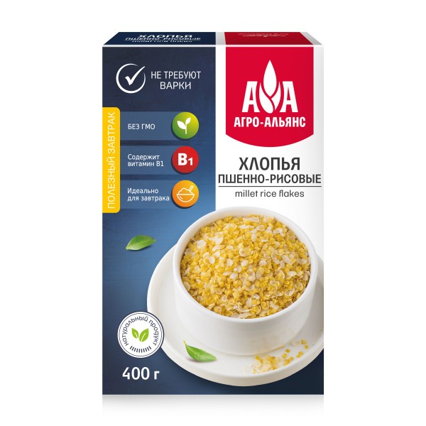 Хлопья пшенно-рисовые не требующие варки Агро-Альянс 400г