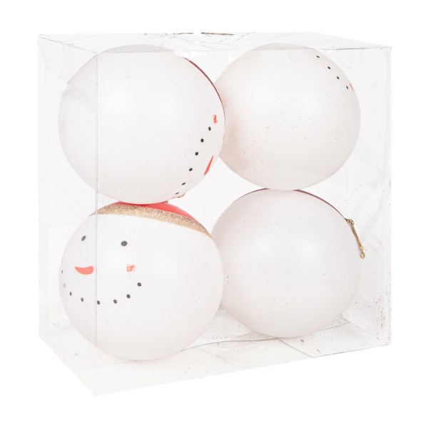 Набор шаров Снеговики красный/белый 8см 4шт