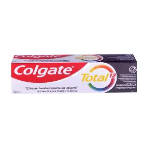 Зубная паста Colgate Total 12 Профессиональная Глубокое Очищение с древесным углем, а также с цинком и аргинином для антибактериальной защиты всей полости рта в течение 12 часов 75 мл