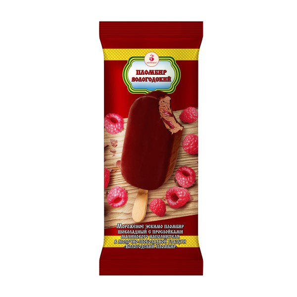 Мороженое эскимо Вологодский пломбир с малиной в молочно-шоколадной глазури 80г БЗМЖ