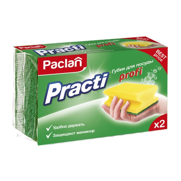 Губка для мытья посуды Paclan practi profi 2шт