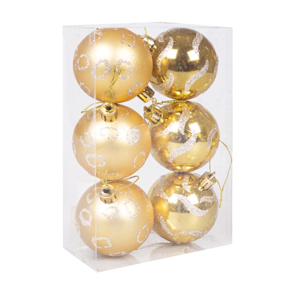 Набор шаров новогодних Узоры шампань 6см 6 штук