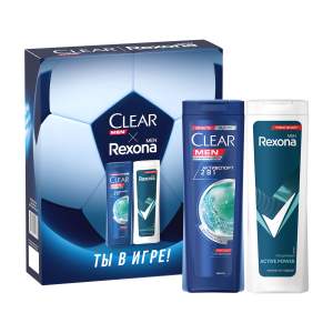 Набор подарочный Clear + Rexona Спорт коллекция: шампунь и бальзам-ополаскиватель 2в1+гель для душа