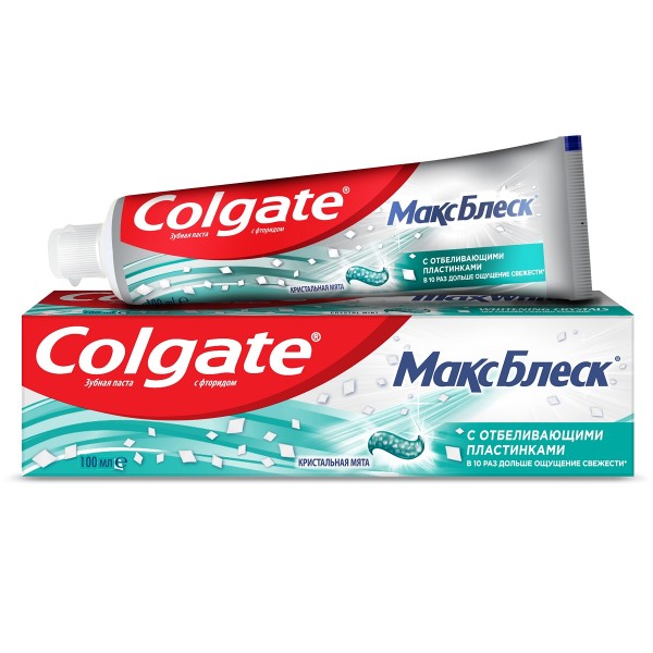 Зубная паста Colgate Макс Блеск Кристальная мята с отбеливающими пластинками для свежего дыхания и отбеливания зубов 100 мл