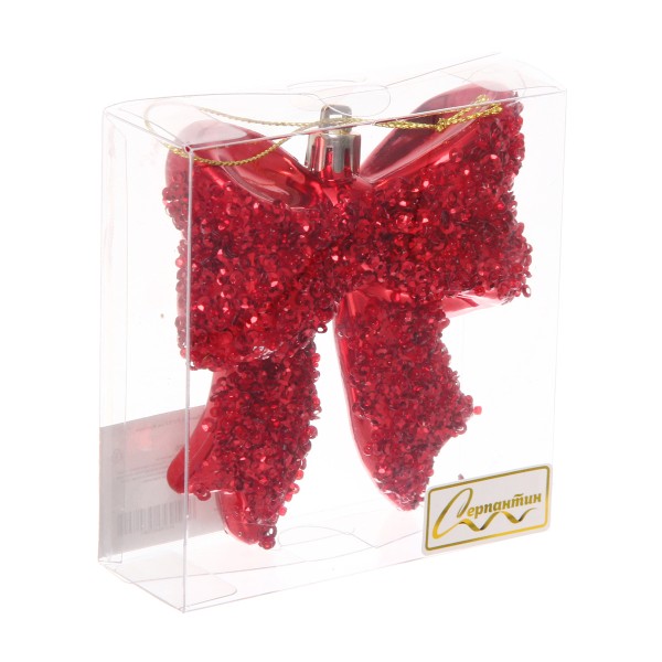 Игрушка елочная Бант 8,5х3х9,2см Серпантин красный