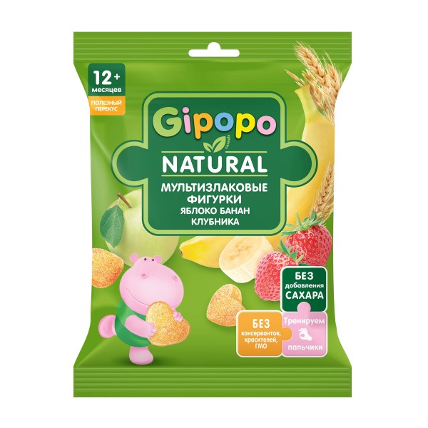 Фигурки мультизлаковые Gipopo 21г яблоко, банан, клубника