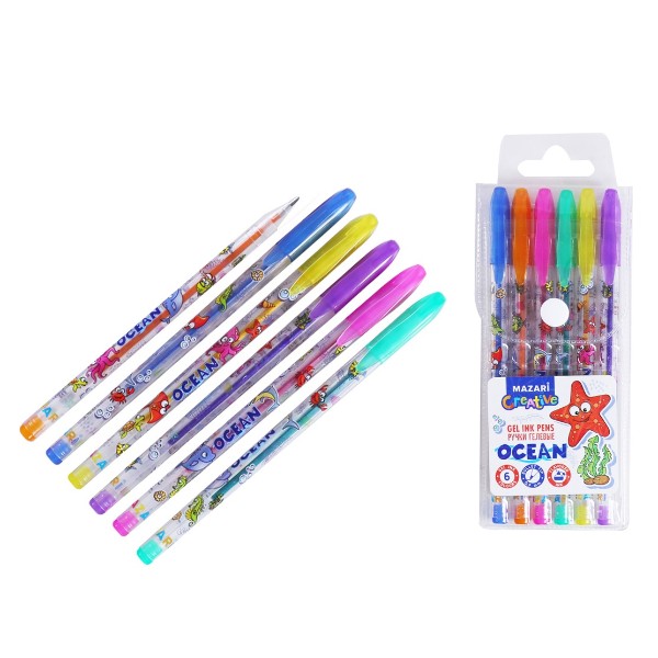 Ручки гелевые Ocean с блёстками, с ароматизированными чернилами набор 6цветов 0,9мм Mazari