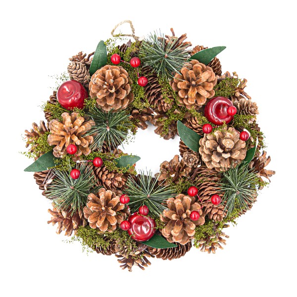 Венок новогодний с сосновыми шишками 30см