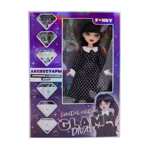 Кукла Glam Divas Вэнди с аксессуарами 25см Funky Toys платье в горох