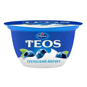 Йогурт Teos греческий 2% Савушкин 140гр черника БЗМЖ