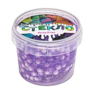 Слайм с шариками Стекло 90гр с фиолетовыми блестками