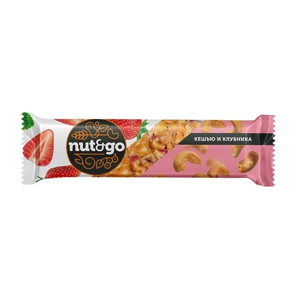Батончик Nut&Go кешью клубника глазированный 36г KDV