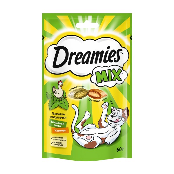 Лакомство Dreamies 60г для кошек микс с курицей и кошачьей мятой