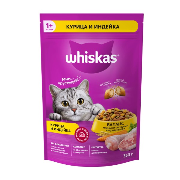 Корм для кошек с нежным паштетом Аппетитное ассорти Whiskas 350г с курицей и индейкой