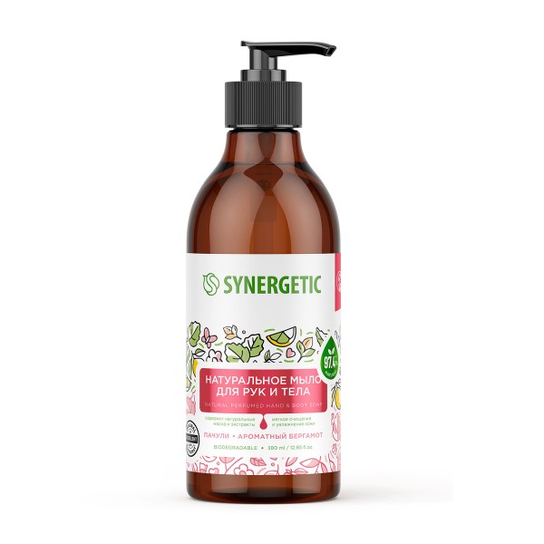 Мыло жидкое Synergetic для рук и тела 380мл пачули и ароматный бергамот