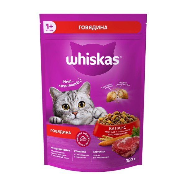 Корм для кошек с нежным паштетом Аппетитное ассорти Whiskas 350гр с говядиной