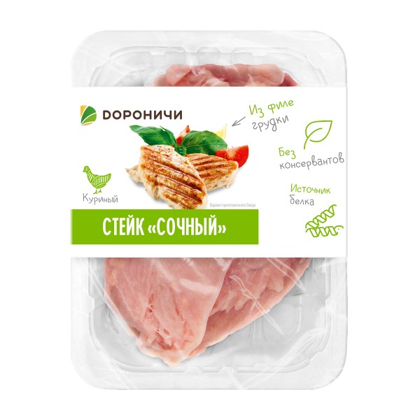 Стейк Сочный из филе грудки цыплят–бройлеров охлажденный 400г