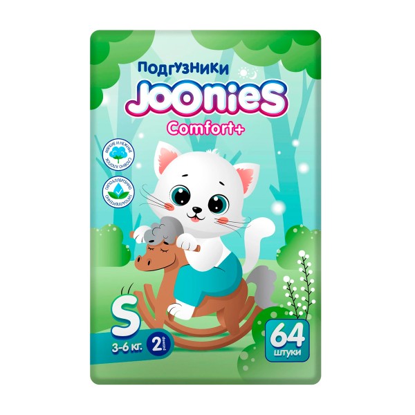 Подгузники Joonies Comfort+ размер S 3-6кг 64шт