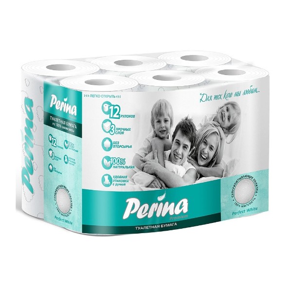 Бумага туалетная "perina" белая 3-слойная 12шт
